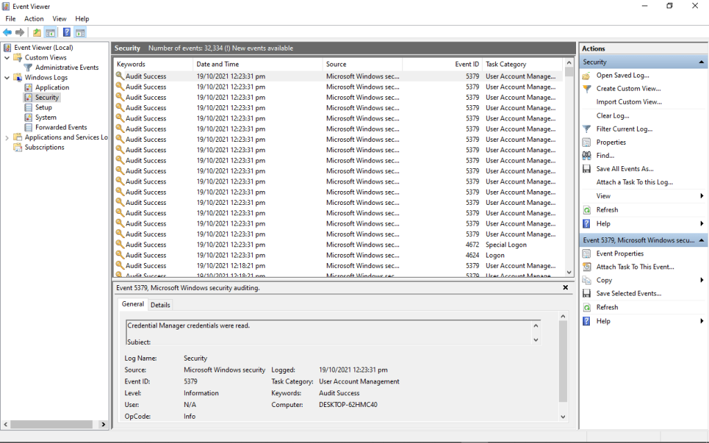evevnt viewer Windows