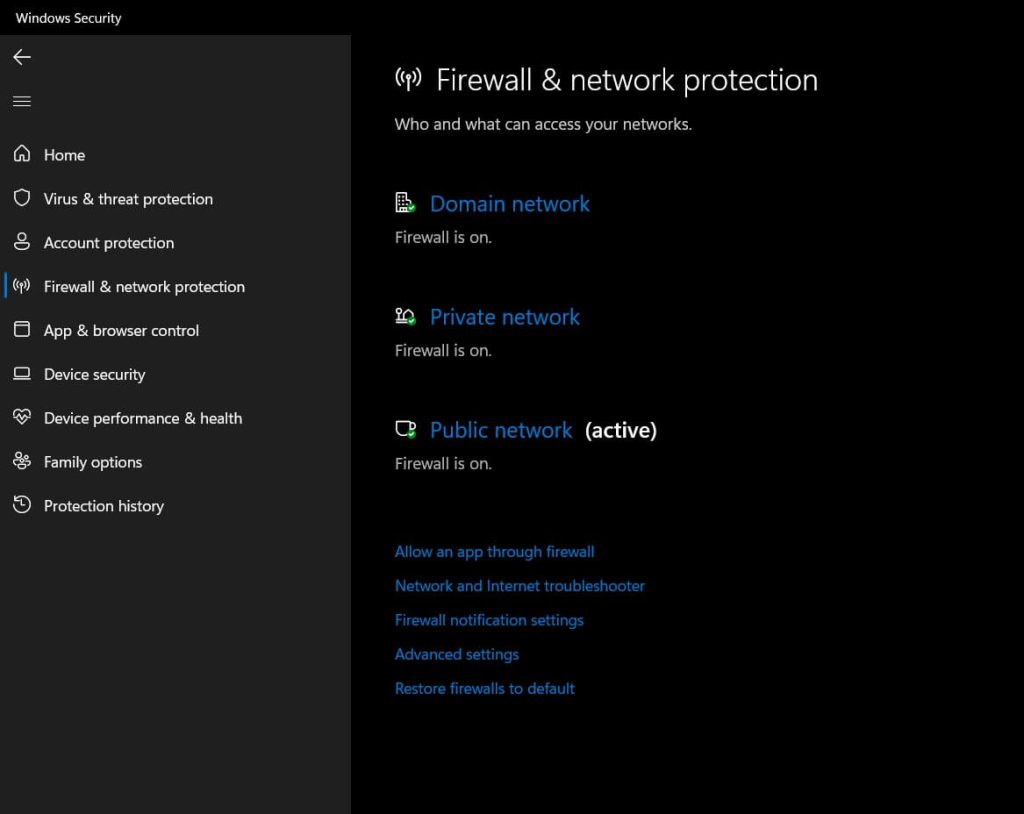 access firewall settings on windows