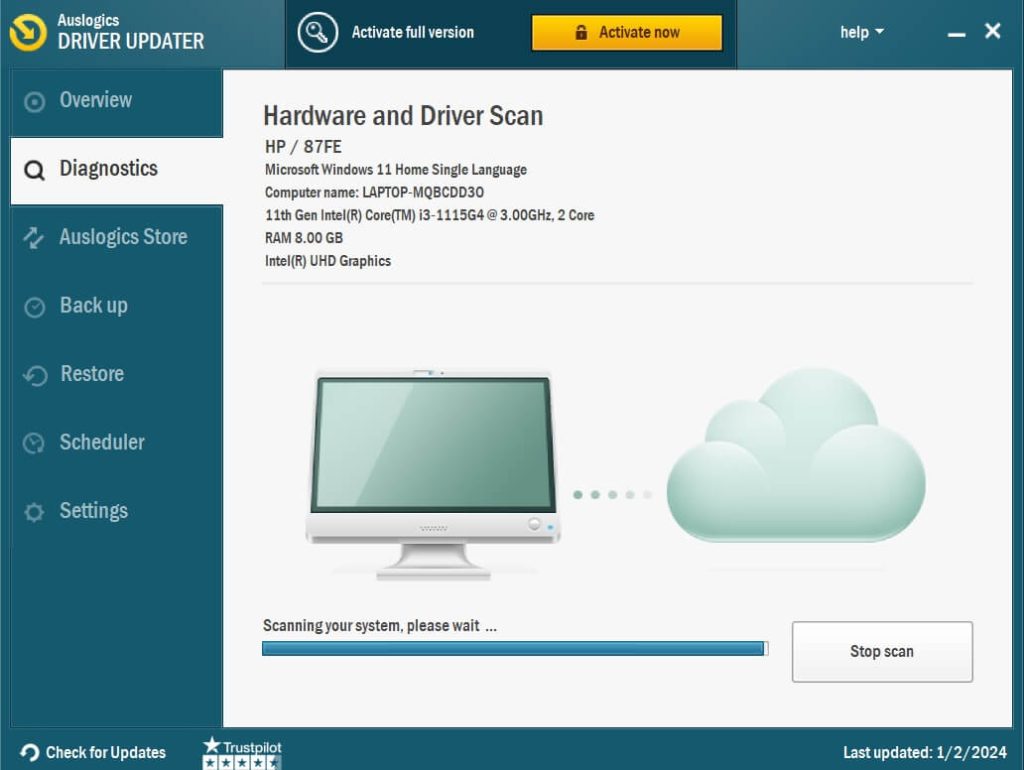 auslogics driver updater scanning process