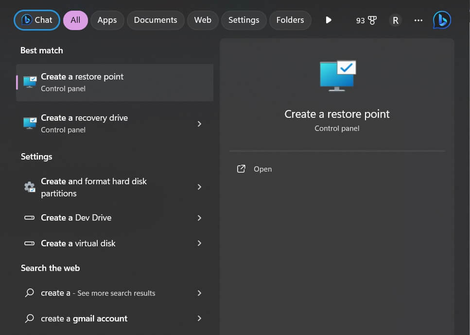 create a restore point