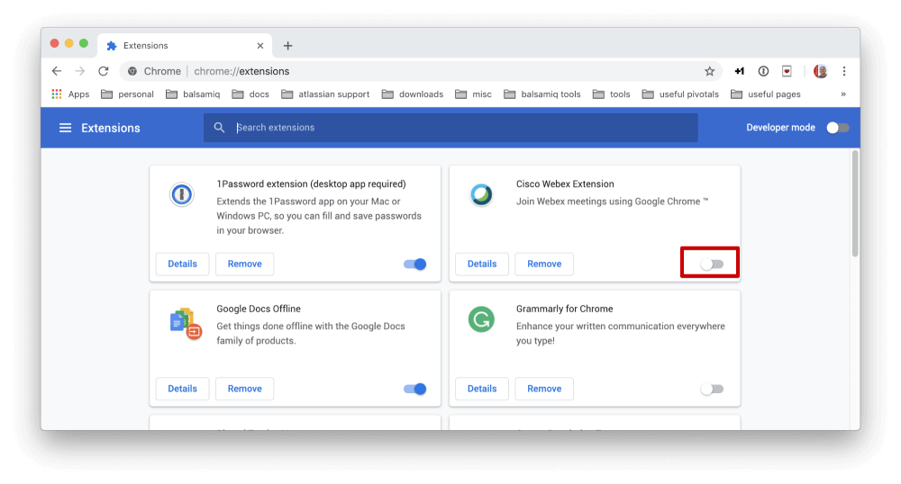 disable extensions on chrome