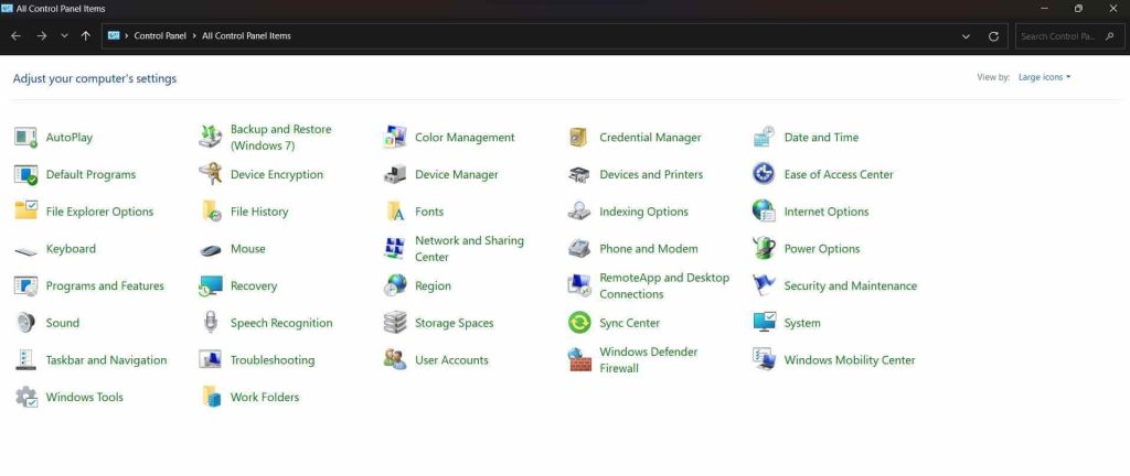 open the control panel app on Windows