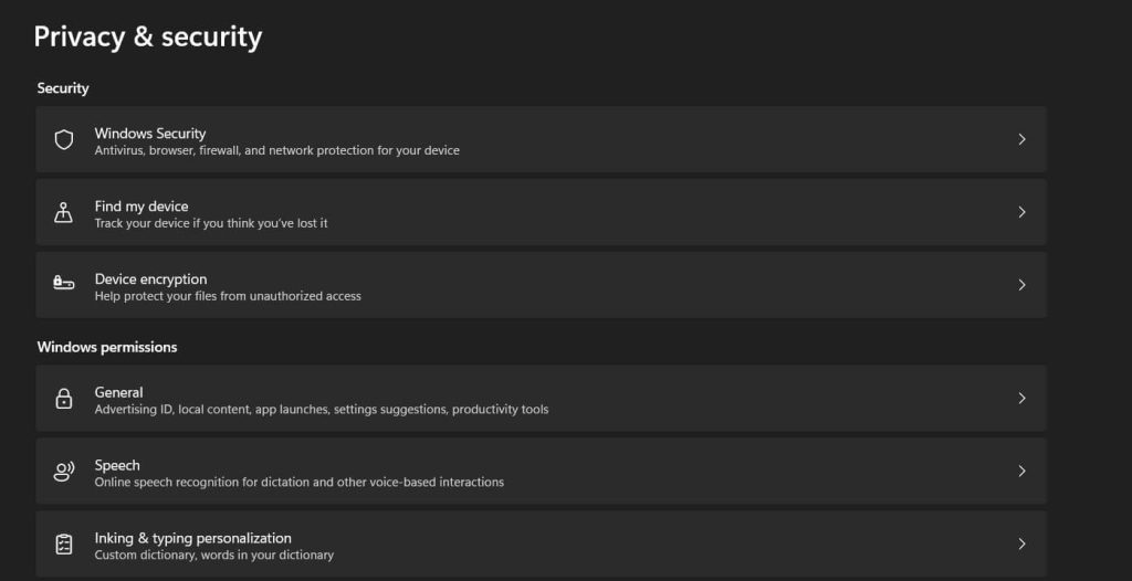 windows 11 privacy and security settings