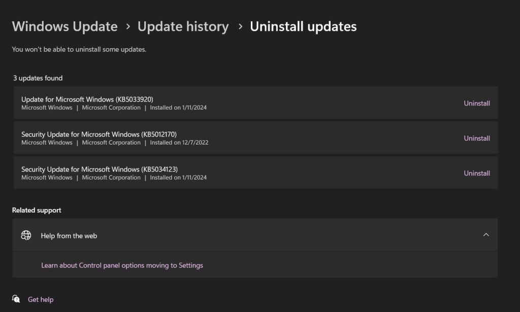 windows 11 update history