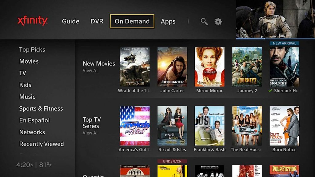 xfinity user interface