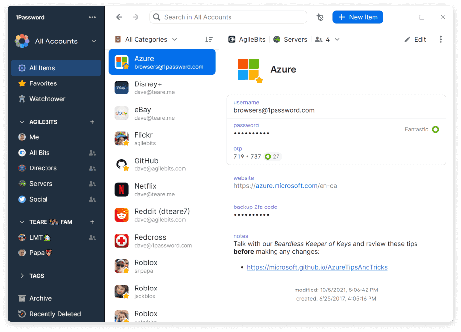 1 password for Mac