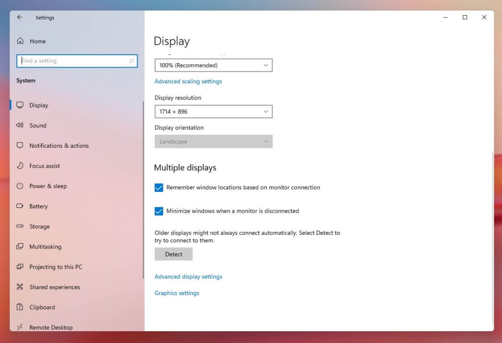 display settings window in windows 11