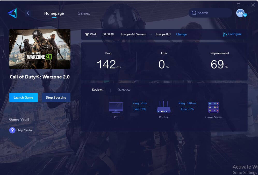 gearup game booster user interface