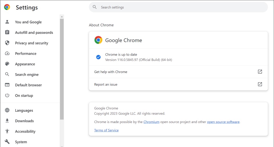 Google Chrome update