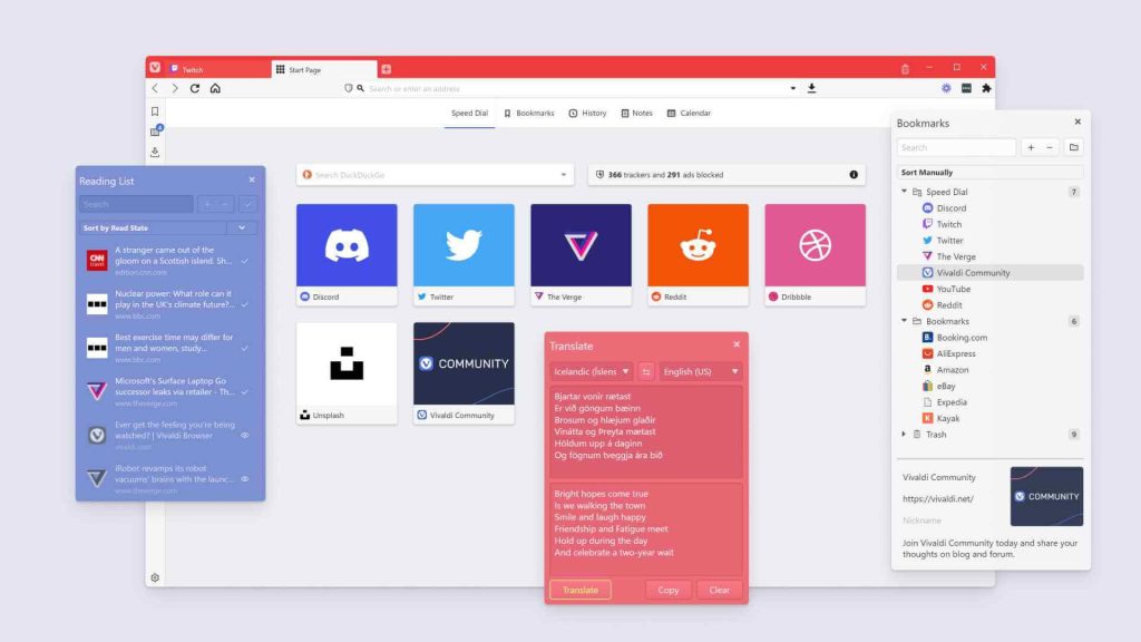 Vivaldi lightweight browser