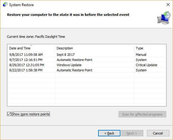 choose a restore point