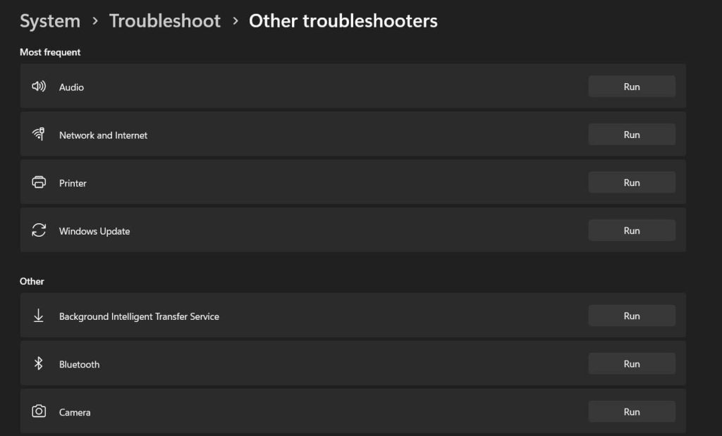 run the Windows troubleshooter