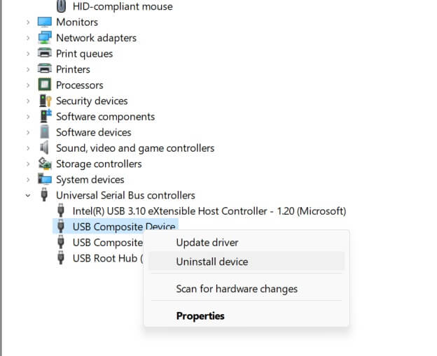 uninstall USB drivers