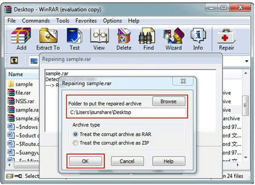 Repair Archive output folder