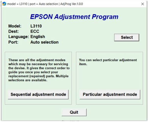introduction to epson L3110 resetter adjustment program