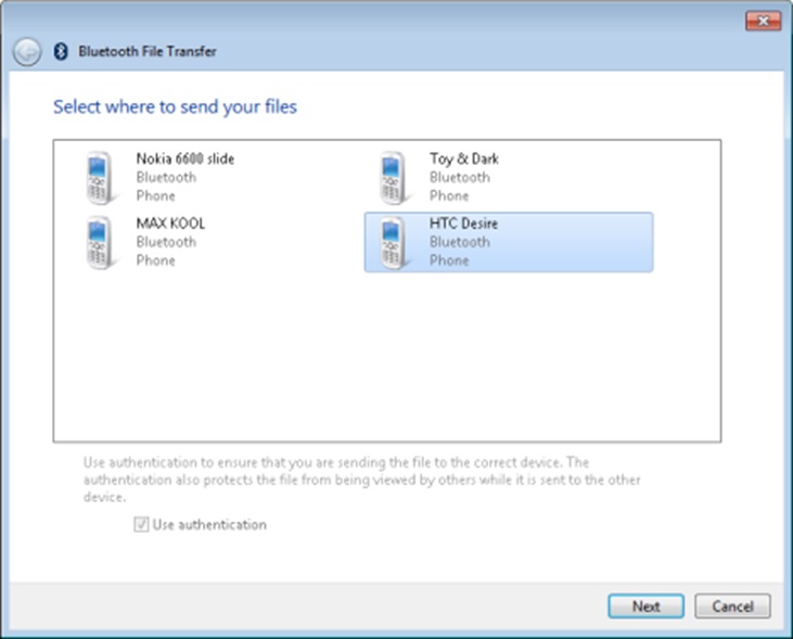 Bluetooth data transfer on Windows 7