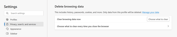 Choose what browsing data to clear on MS Edge