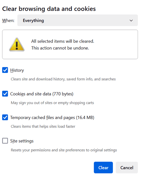 Clean browsing data from Mozilla Firefox 