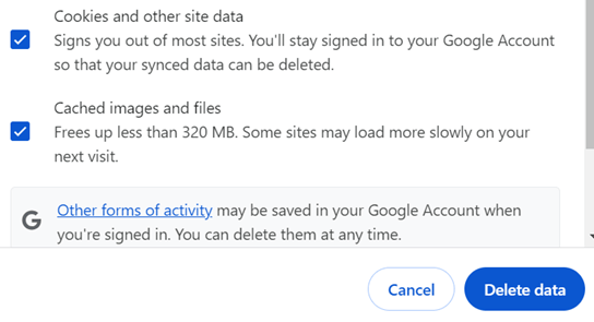 Clear browsing data from all time on Google Chrome