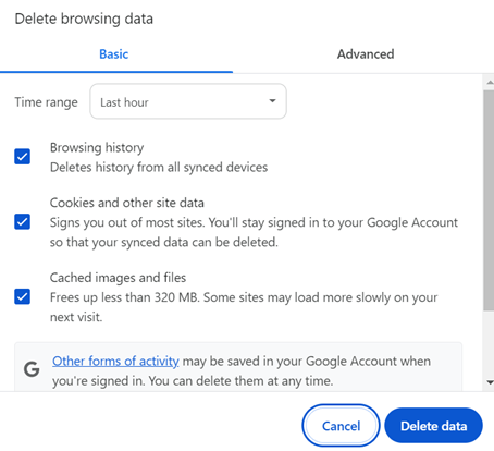Delete browsing data Google Chrome