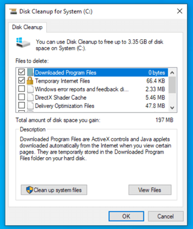 Disk cleanup for System C Drive