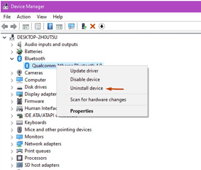 Uninstall Bluetooth drivers