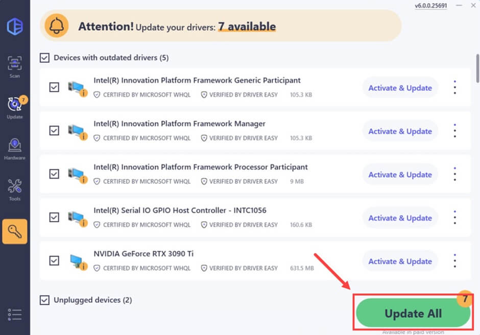 Update drivers with Driver Easy Software