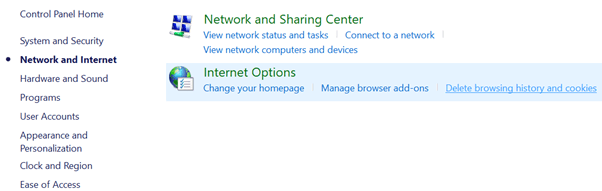 Use Windows Control Panel to clean cache