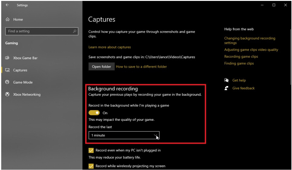 background recording settings