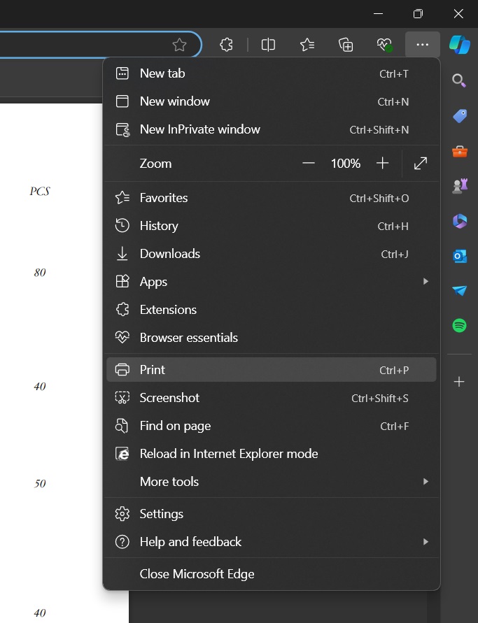 microsoft edge print options