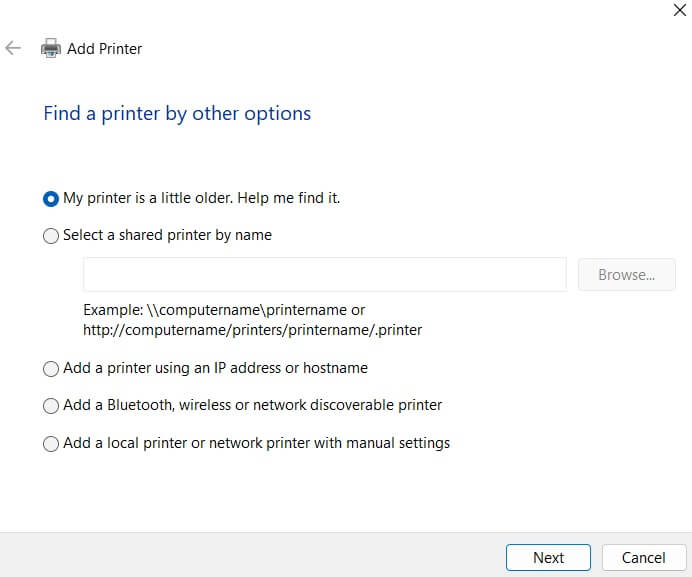 add the printer manually