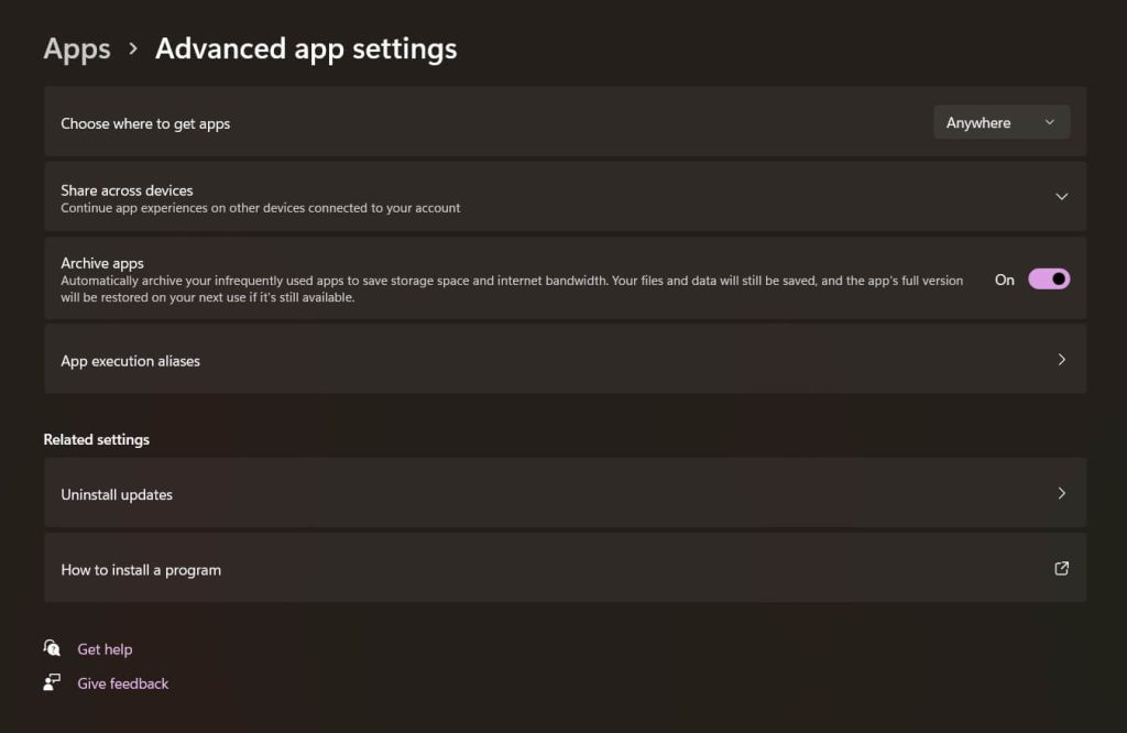 advanced app settings