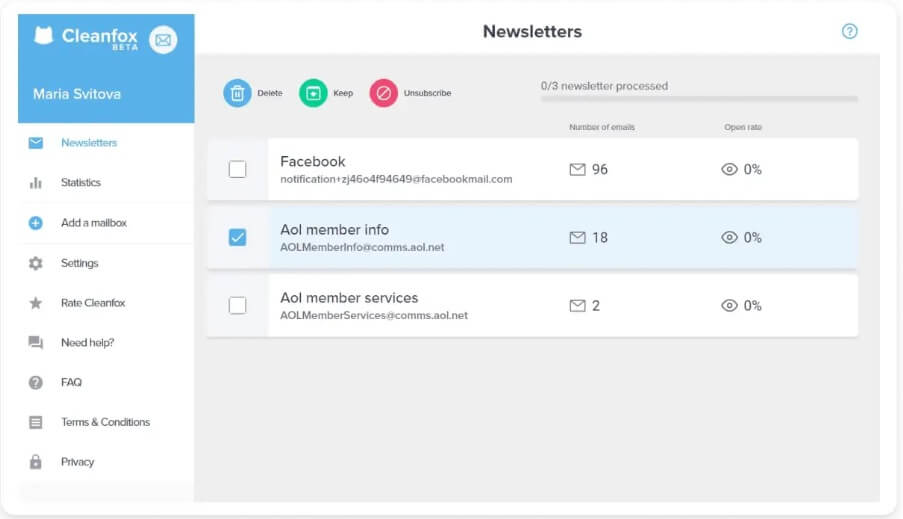 clean fox email management