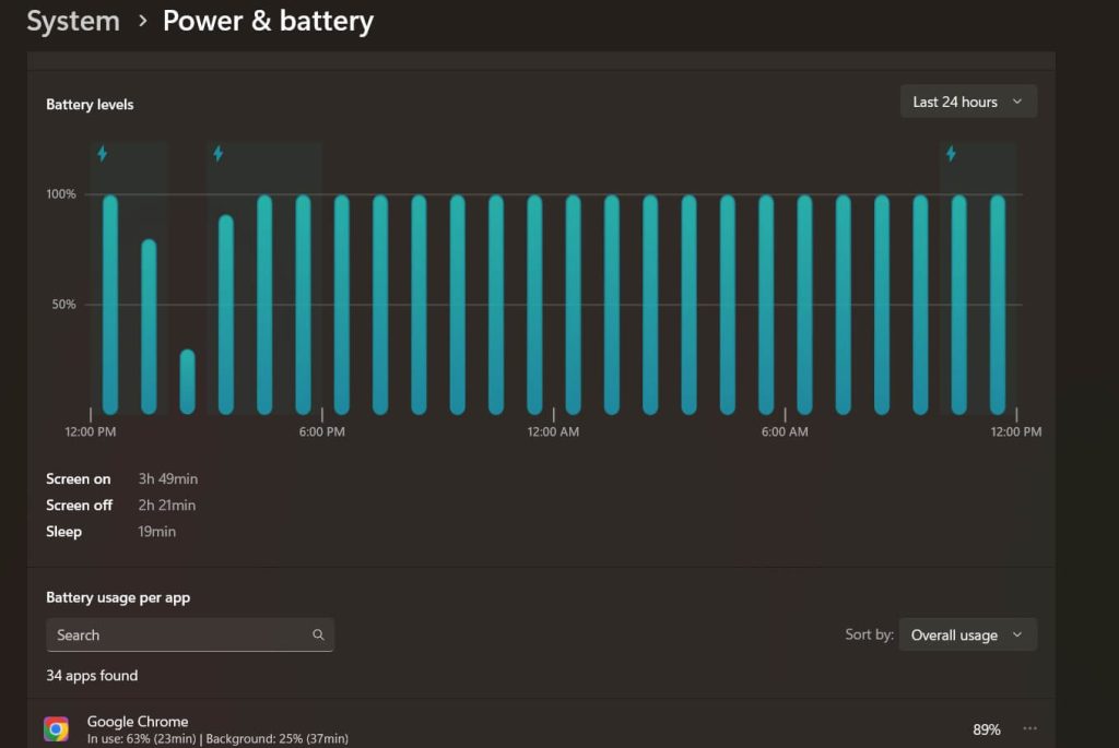 power and battery settings