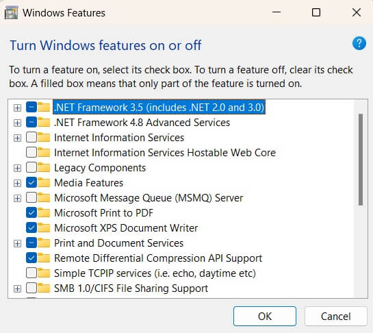 programs and features settings in windows 11