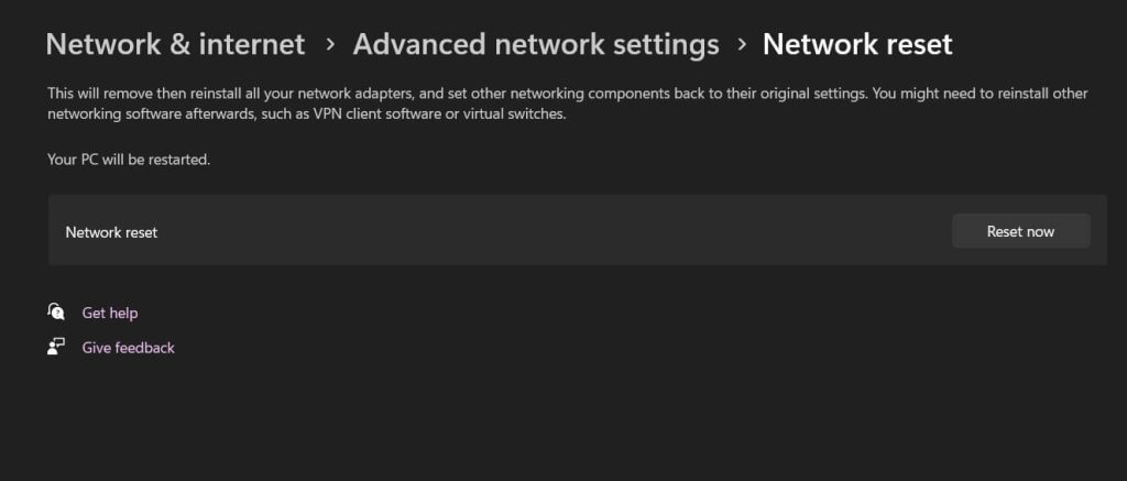 reset network settings