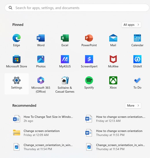 Launch settings on Windows 11