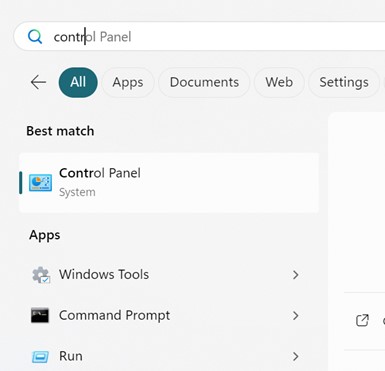 Open Control Panel on Windows 11