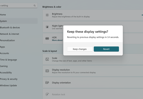Save changes in Display Orientation Settings