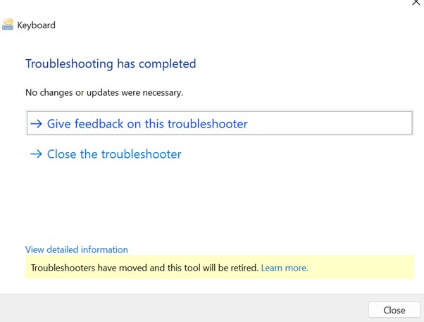 keyboard trouble shooter finish