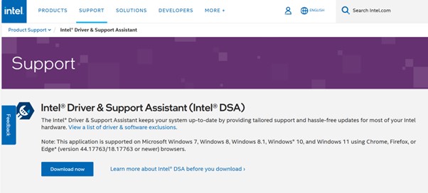 Intel Driver & Support Assistant Website
