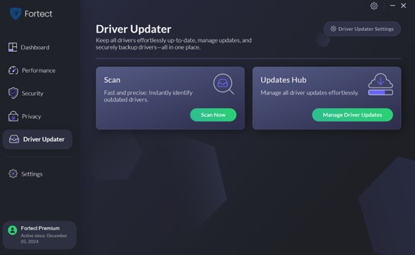 Fortect Driver Updater Dashboard