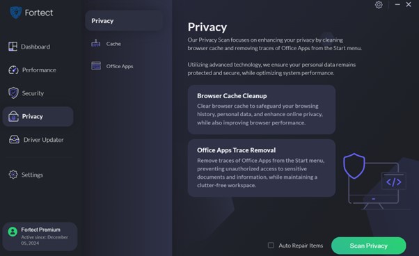Fortect Privacy Dashboard