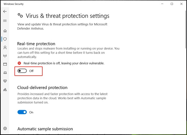 Deactivate Real time protection    