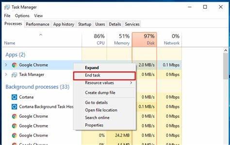 End task in Task Manager