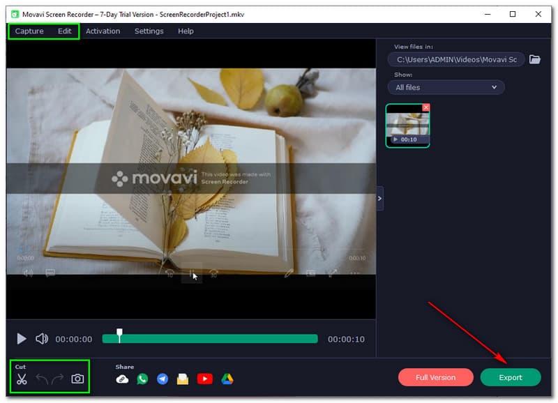 Movavi Screen export videos