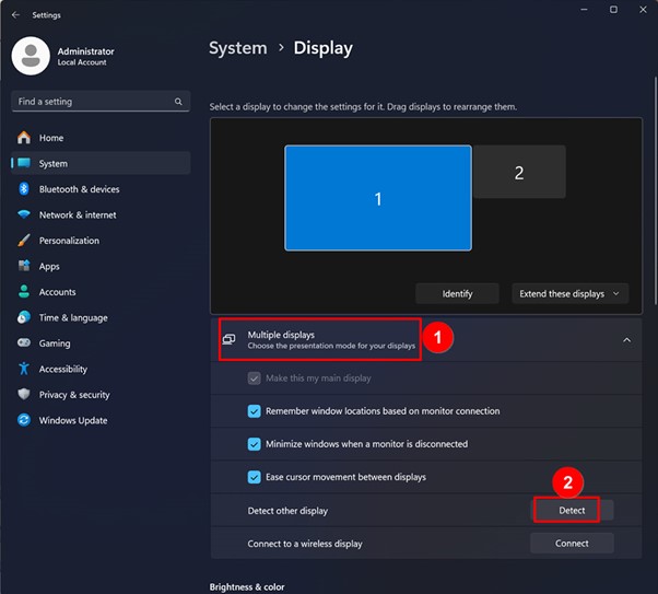 Identify issues with multiple displays
