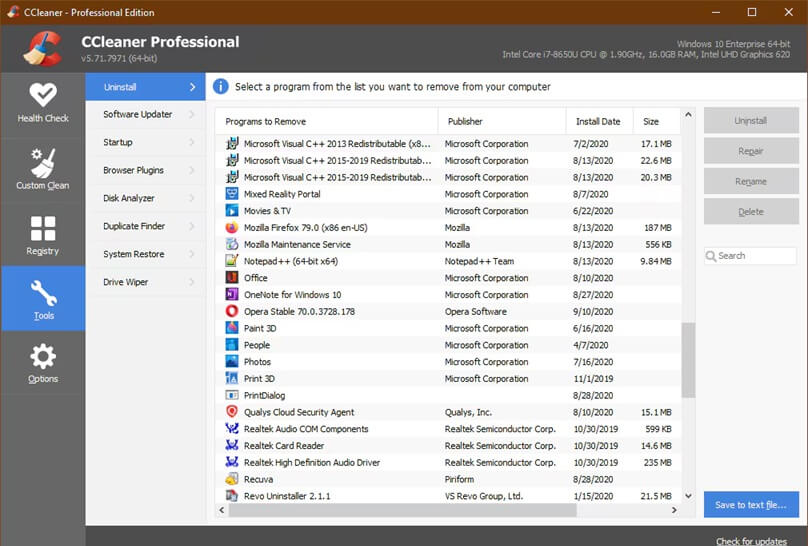 software uninstaller CCleaner