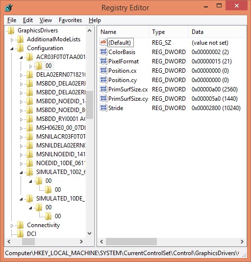 Use the registry editor to change screen orientation