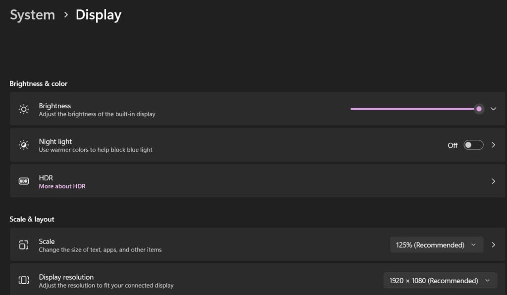 display settings